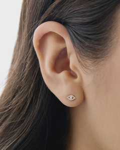Evil Eyes Tiny Stud <b>Earrings</b> 14K 18K Solid <b>Gold</b> Round Cut Lab Grown Diamond Push <b>Back</b> Lucky Eye Small Everyday Luxury Classic - Product Image 6