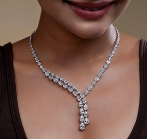 Premium Lab Grown Pear Cut High Purity Filled Necklace Silver Plated <b>Chain</b> IGI Certified Vintage Style Sparkling Women's Wedding - Product Image 5