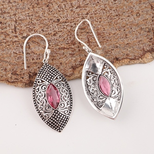 925 Sterling Silver <b>Pink</b> Tourmaline Gemstones Earrings Brass Statement With Marquise Shape Drop Dangle Earrings For Women Wear - Product Image 1