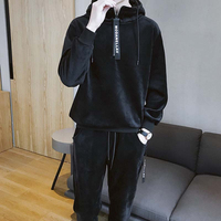Nouvel ensemble de survêtement noir pour homme, à capuche, manches longues, avec cordon de serrage, couleur unie, décontracté, pour adultes, en polaire, idéal pour l'hiver, OEM