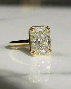 14K Yellow Gold Art Deco Ring 5.50 Ct <b>Cushion</b> Cut Lab-Grown Diamond <b>Rectangular</b> Shape Double Claw Prong Engagement Ring - Product Image 6