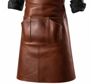 Men's Brown <b>Leather</b> <b>Apron</b> with Double Pockets and Adjustable Straps for Restaurant Bar Use - Product Image 3