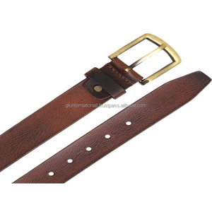 Ceinture décontractée en cuir véritable tanné végétal sur mesure pour hommes avec boucle en laiton interchangeable à une broche - Product Image 1