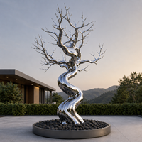 Escultura de Árbol de Metal de Acero Inoxidable Personalizada, Arte Abstracto Cromado para Jardín, Decoración de Lujo para Vestíbulo, Estatua para Patio de Hotel o Villa