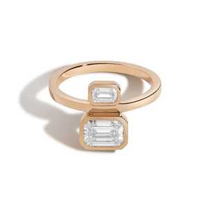 14K 18K Gold 1.25Carat Custom Wholesale Two Stone Emerald Cut Lab Grown Diamond Toi Et Moi Bezel Set Art Deco Ring Factory Price - Product Image 1