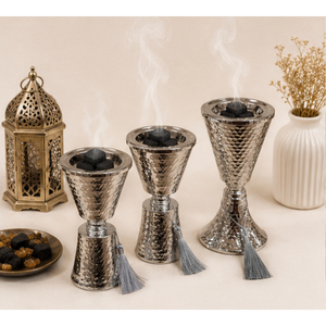 Luxury Hammered Silver Metal Mabkhara <b>Bakhoor</b> Burner Traditional Hourglass Arabic <b>Oud</b> Incense Holder Middle East Home Decor - Product Image 4