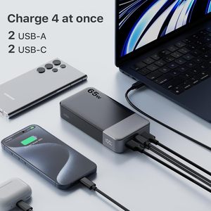 NOBIS <span class=keywords><strong>Power</strong></span> <span class=keywords><strong>Bank</strong></span> 65W 20000mAh com Display Digital, Carregamento Rápido Dual USB-C/USB-A para Laptop, Telefone, Tablet, Ideal para Viagens - Product Image 4