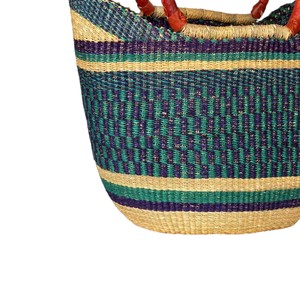 Sacs à main en jonc de mer rayé naturel avec poignée en cuir, sac à main décontracté pour femmes, sac de plage en paille écologique, OEM - Product Image 4