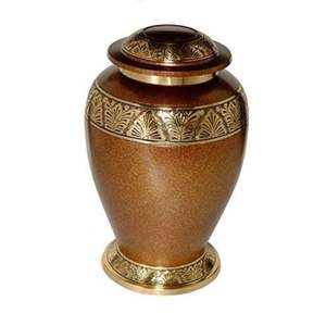 Adult Brass Cremation Urn for Human Ashes - Large Metal Funeral Urns with Hand Engraved Gold Border - Memorial Keepsake Vase - Product Image 1