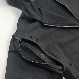 Personalizado de alta calidad 100% tela de algodón Stone Wash cremallera completa French Terry Vintage hombres sudaderas con capucha Distress Washed Hoodies - Product Image 6