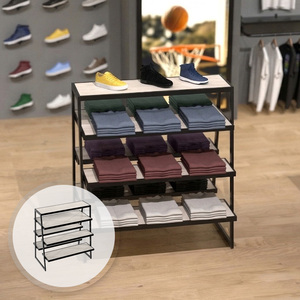 Exhibidor de Metal Moderno con Estructura de Madera y Múltiples Niveles, Exhibidor de Tienda Minorista de Varias Capas - Product Image 1