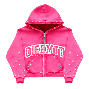 Sweat à capuche oversize court personnalisé sérigraphié, délavé à l'acide, style streetwear, 100% coton, molleton 450 GSM, fermeture éclair ornée de strass, vente en gros - Product Image 1