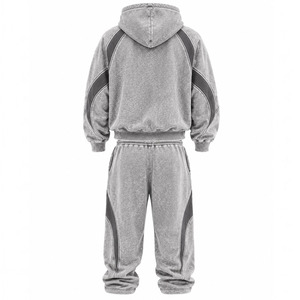 Ekin Impex Custom High Quality Men's White Black Solid 100% Cotton <b>Thermal</b> Heavyweight Streetwear 2 Piece <b>Tracksuit</b> Set Hoodie - Product Image 2