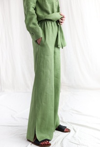 Set 2 Pezzi Estivo Casual da Donna: Camicia Oversize in <span class=keywords><strong>Lino</strong></span> Verde con Bottoni e Maniche Lunghe e <span class=keywords><strong>Pantaloni</strong></span>, Produzione Personalizzata Cinese - Product Image 5