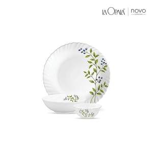 Service de table en verre opale Novo pour famille de 4 personnes, 10 pièces, assiettes et bols aux tons verts luxurants, pour la salle à manger, passe au micro-ondes, léger et blanc - Product Image 3