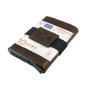 Full Grain Cowhide Crazy Horse Leather Metal Push Button Aluminum <b>Card</b> <b>Holder</b> <b>Wallets</b> Unisex RFID Money Purse Bulk Sale Indian - Product Image 1
