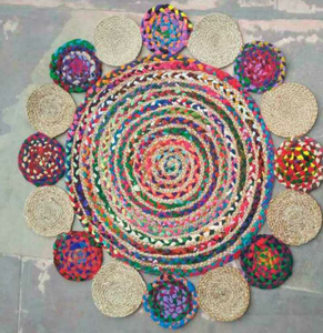Round Handmade Bohemian <strong>Jute</strong> Mat With Geometric Pattern For Home Decor Medium Thickness - Product Image 2