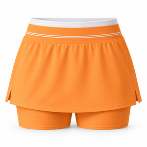 Falda pantalón deportiva naranja para mujer con cintura a rayas blancas, abertura lateral, pantalones cortos incorporados, bolsillo, secado rápido, falda de golf, ropa personalizada OEM - Product Image 1