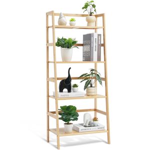 Scaffale espositivo a 4 livelli in bambù a trapezio, portaoggetti aperto, supporto autoportante per piante e fiori con organizer a scala - Product Image 1
