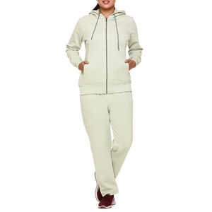Conjunto de Sudadera con Capucha y Cremallera para Mujer, Color Blanco, Manga Larga, Tejido Transpirable, Color Sólido, Ropa de Otoño, Pantalones Deportivos - Product Image 3