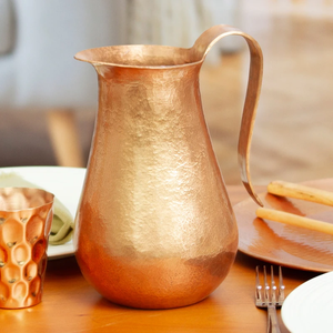 Minimalist made in India <b>copper</b> water pitcher with sleek brass <b>handles</b>, available at wholesale prices. - Product Image 5