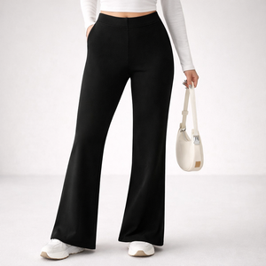 Pantalon d'été décontracté taille élastique respirant coupe évasée grande taille pour femme, teinture unie, vente en gros - Product Image 1