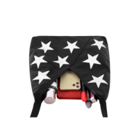 Sac à main de luxe souple et décontracté pour femme en cuir Nappa noir avec patchwork étoiles, fermeture boutonnée, grand format 12 pouces