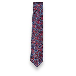 <b>Tie</b> Benon Luxury Red, <b>Navy</b> Blue & Silver Paisley Silk <b>Tie</b> for Men | Premium Designer Necktie for Business, & Formal Office Wear - Product Image 1