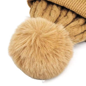 Perfectionists Unisex 100% Wool Breathable <b>Waterproof</b> Knitted <b>Beanie</b> Hat Fur Pom Pom Solid Color Cable Knit Winter for Adults - Product Image 6