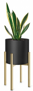 Jardinière en métal noir avec support doré – Pot de fleurs décoratif élégant pour maison moderne, salon, balcon, bureau et intérieur stylé - Product Image 3