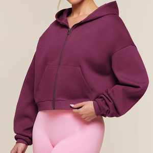 Women's Oversized Hooded <b>Zip</b>-<b>Up</b> Sweatshirt Drop Shoulder Solid Color Full Sleeve Cropped Fleece Autumn Wear - Product Image 1