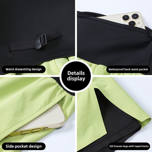 กางเกงขาสั้นกีฬาวิ่งมาราธอนเอวสูงสำหรับผู้หญิง มีกระเป๋าหลัง ไซส์ XL กางเกงโยคะแบบสองชั้นซ้อนทับ กางเกงวิ่งออกกำลังกายป้องกันโป๊ - Product Image 4