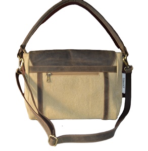 Canvas <b>Messenger</b> <b>Bag</b> With <b>Leather</b> Flap Vintage Style Hasp Closure Two Straps Water Resistant For Daily Use - Product Image 2