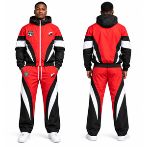 Survêtement avec capuche zippée, tenue sportive d'automne coupe classique, matière polyester, streetwear de luxe, ensemble de jogging - Product Image 1
