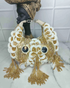 Beaded Clutch Bag With Ring Strap Handmade Floral Beading Decoration Flap Closure Evening Party <b>Handbag</b> - Product Image 1