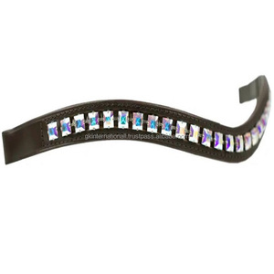 Dalga şekli siyah deri at kaş bandı ile özelleştirilmiş kare renkli markalı kristaller bling zincir dizgin kaş bandı - Product Image 6