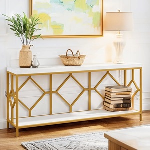 Table console rectangulaire en acier avec base de pieds au design industriel élégant pour salon, entrée, couloir - Meubles modernes Supply Plus - Product Image 2