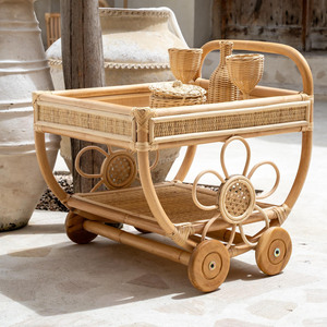 New design handmade toys natural rattan two-tiered rolling cart for kids play <b>serving</b> <b>trolley</b> carts - Product Image 3