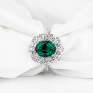 Luxury Womens 18K Solid <b>Gold</b> Emerald Cut <b>Cocktail</b> <b>Ring</b> Diamond Baguette Flower Halo Statement Fine Jewelry Gift for Her - Product Image 5