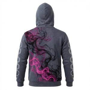 Sudadera con Capucha Ninja Gris Pizarra de Alta Calidad, Personalizada, Transpirable, con Diseño de Espirales Magenta y Hexágonos Blancos, de Algodón y Felpa NEXTEX - Product Image 2