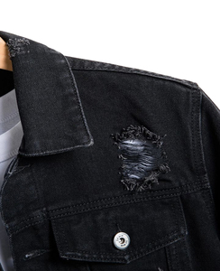 Veste en jean pour homme de haute qualité, style camionneur, boutonnée, avec broderie personnalisée et poches, effet vieilli - Product Image 2