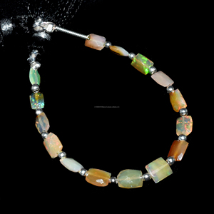 Perles de pierre en forme de rectangle à facettes en opale éthiopienne naturelle de qualité supérieure faites à la main 4 pouces 5x3-5x4 MM fabrication de bijoux en pierres précieuses - Product Image 1