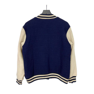 Veste universitaire bleu marine pour femme, manches longues, coupe classique, col rond, simple boutonnage, en laine et polyester, couleur contrastante - Product Image 2