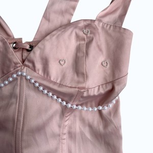 Top Corset de Satén Rosa de Lujo con Detalle de Perlas y Tirantes de Lazo, Corsé Ajustado para Mujer, Ideal para Fiestas - Product Image 5