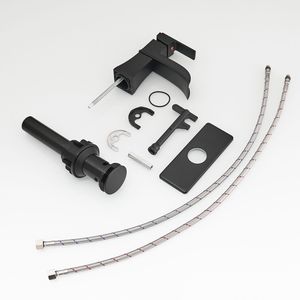 Rubinetto per lavabo a cascata nero a 1 foro con maniglia singola, scarico a scomparsa, tubi di alimentazione e piastra di montaggio - Categoria Prodotti: Rubinetti Bagno - Product Image 6