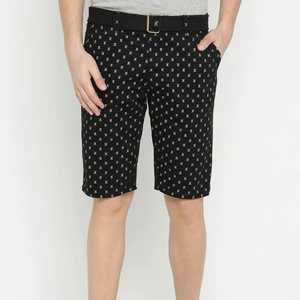 Pantalones Cortos Bermuda para Hombre, Negros, con Estampado Geométrico, con Bolsillos, Cintura Media, Estilo Casual, Tela de Algodón Transpirable, Cierre de Botón - Product Image 1