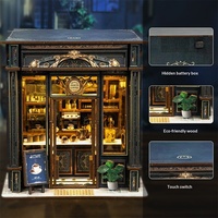 Green Crystal Coffee Shop DIY Puzzle Kayu 3D Model Miniatur Rak Buku Rakitan Tangan Usia 14 Tahun Ke Atas XW-03
