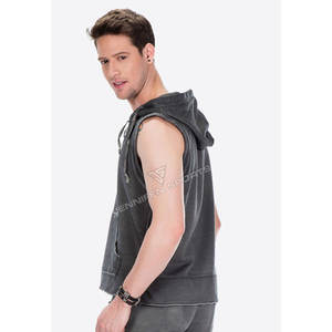 <b>Men</b> Winter Lightweight 250 GSM Plain Dyed <b>Sleeveless</b> <b>Hoodie</b> 100% Cotton Fleece Breathable Quick Dry Boxy Short Wide Version - Product Image 5