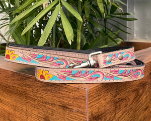 New Customizable Durable Hand Tooled 2cm-2.5cm Wide Dog Leash <b>Outdoor</b> Walking Genuine Leather Personalized Dog Training Leashes - Product Image 3