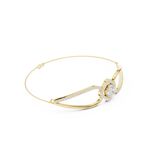 Luxury Yellow Gold Lab Grown Diamond Open Leaf <b>Bangle</b> <b>Bracelet</b> for Women Halo Round Diamond Fine Jewelry - Product Image 4
